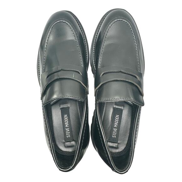 Steve Madden | Men | Ronen Solid Black Leather Classic Chunky Loafers | Sz 7.5 M - Picture 5 of 14